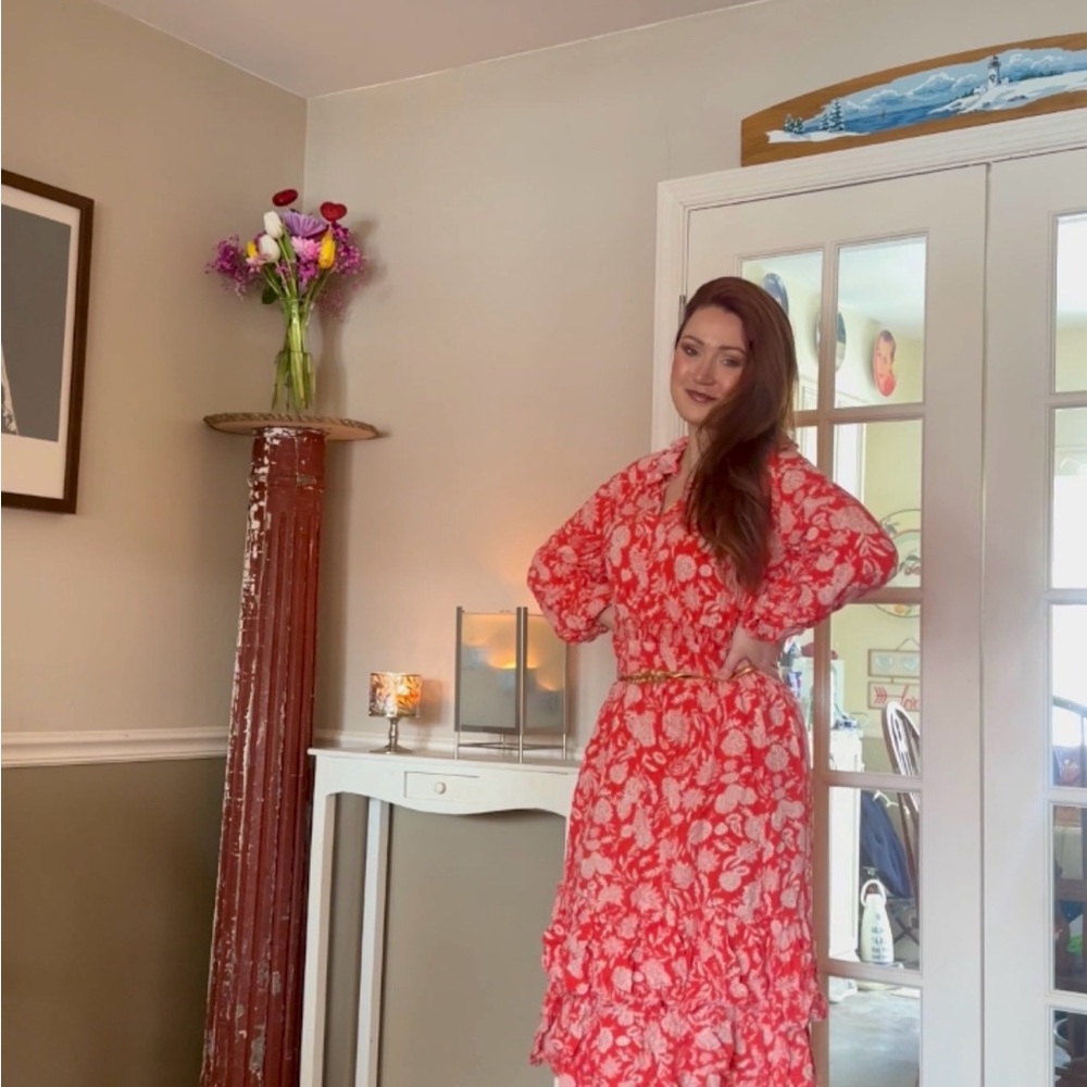 Women’s Red Floral Midi Dress